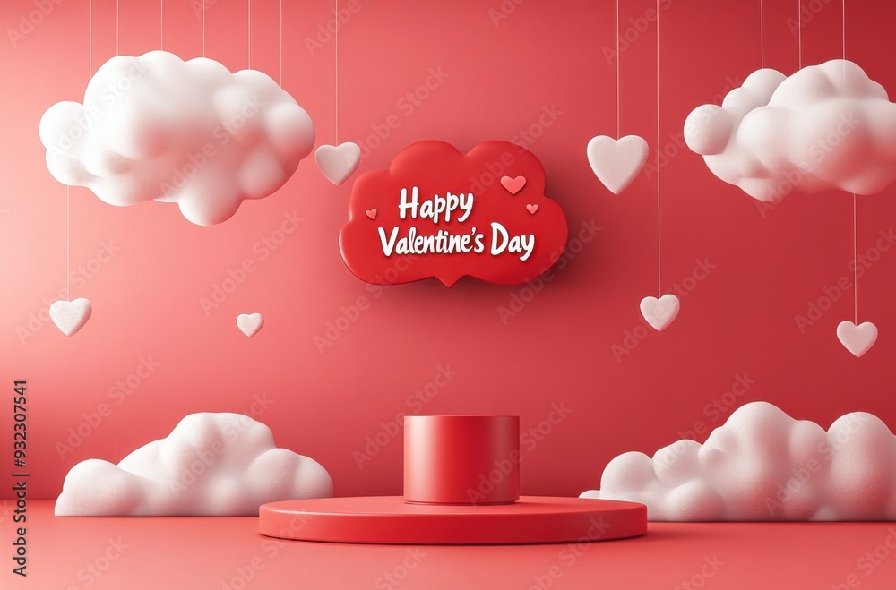 Poster Valentine's Day background with a podium, cloud, and the text 
