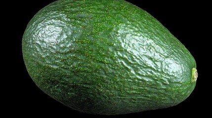   A close-up of a green avocado on a black background with a small green spot at the top