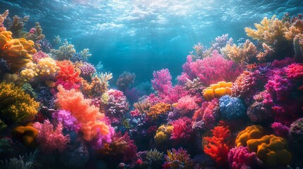 Naklejka premium Serene underwater landscape with coral reef and gentle light wallpaper
