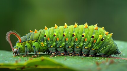 Naklejka premium Close-up of a Green Caterpillar with Orange Spikes