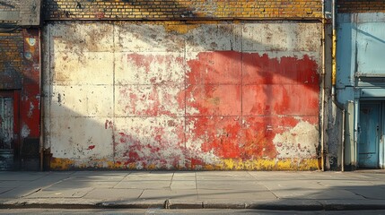 Naklejka premium urban street art canvas long concrete wall with pristine white plaster dramatic shadows cast by nearby buildings creating a perfect backdrop for vibrant graffiti or mural art