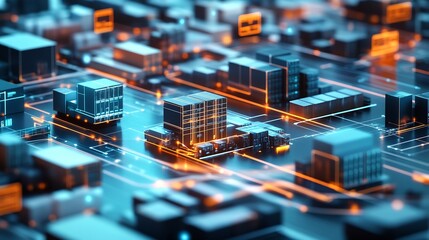 Modern representation of supply chain optimization showcasing logistics inventory management and demand forecasting with clean geometric patterns