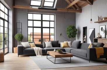 Loft style house with sofa and accessories in the room