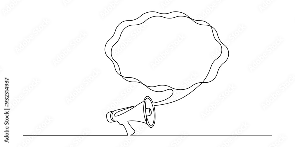 Aufkleber One continuous line drawing of loudspeaker with voice speech balloon. Megaphone speaker symbol of marketing promotion in simple linear style. Job offer concept editable stroke. Vector illustration