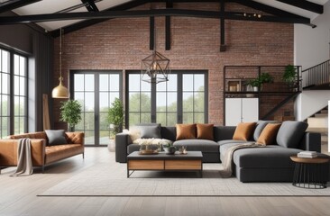 Loft style house with sofa and accessories in the room