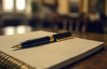 Fototapeta premium Elegant Composition of Pen on Notebook