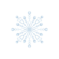 Watercolor illustration of a snowflake with texture. Openwork snowflake in hand-drawn style, isolated on a transparent background, png. Snowflake, winter element for the design of holiday cards.