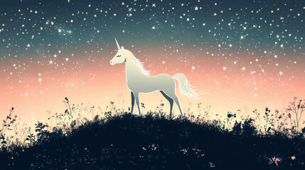 unicorn standing on or near a simple, thin bridge, set against a plain background