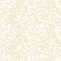 Modern white on cream lace effect wedding background texture. Soft tonal linen openwork block print with subtle hand drawn lattice damask printed fabric backdrop. 
