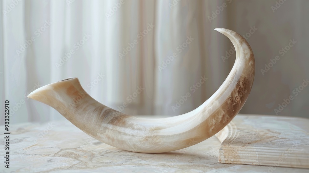 Poster A single elephant tusk placed on a table, ready for display or study