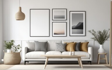Mockup frame on shelf in living room interior,Scandinavian style