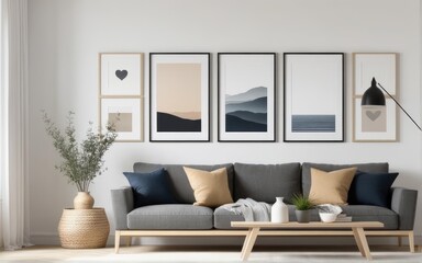 Mockup frame on shelf in living room interior,Scandinavian style