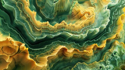 Obraz premium Generate a detailed abstract landscape featuring yellow and green microscopic formations. Ensure the design is engaging and suitable for scientific and artistic exploration