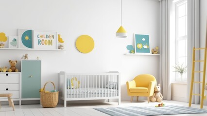 Mockup wall in the children's room on wall white colors background