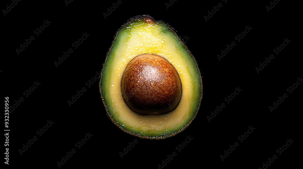 Canvas Prints   Avocado halved on black backdrop with central dot