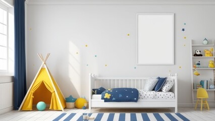 Mockup wall in the children's room on wall white colors background