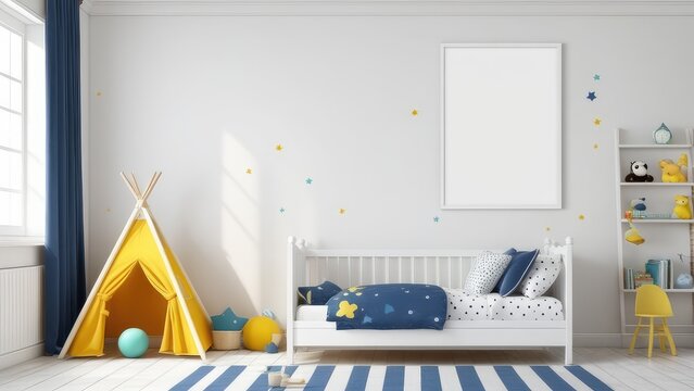 Mockup wall in the children's room on wall white colors background