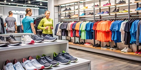 Active Lifestyle Apparel and Footwear Store. The image captures the vibrant atmosphere of a retail environment, showcasing the variety of products available for active lifestyles.