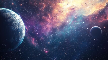 2D illustration featuring a realistic star pattern backdrop in deep space with sparkling stars planets and moons Diverse science fiction inspired backgrounds and cosmic artwork