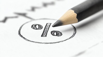 Fototapeta premium A pencil lying on a piece of white paper, next to a drawn percentage sign.