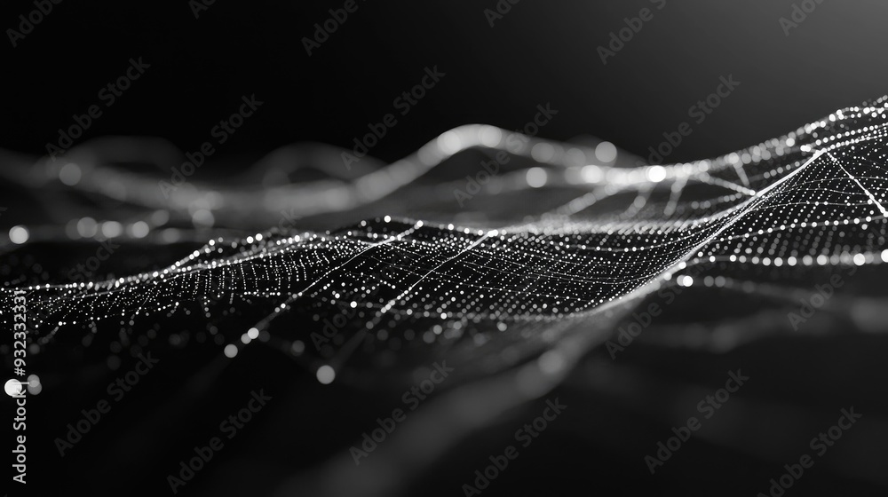 Poster 3d abstract grey background featuring rapid zooming low poly connection of dots and lines network st