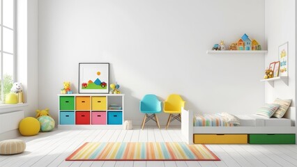 Mockup wall in the children's room on wall white colors background