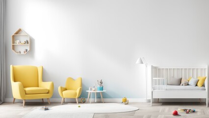Mockup wall in the children's room on wall white colors background