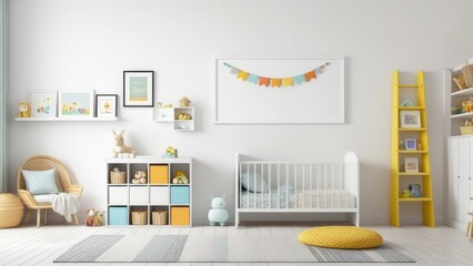 Mockup wall in the children's room on wall white colors background
