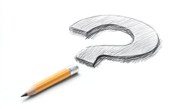 recommend clip art: A pencil drawing of a question mark on white paper.
