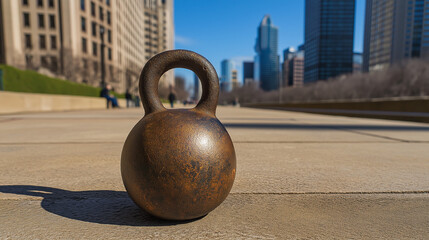 Fototapeta premium Rusty iron kettlebell, heavy and old, fitness equipment for gym