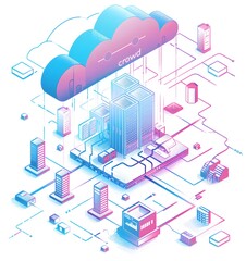 Obraz premium A flat illustration of an isometric graphic featuring icons representing various industrial technological products microchips, 