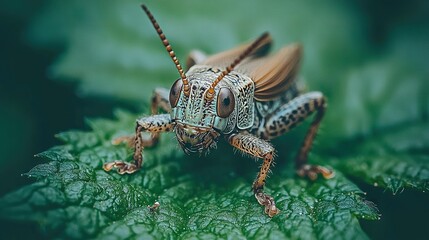 Fototapeta premium A sharp focus on a bug resting on a leaf against a blurred background of other foliage