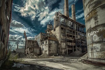 Abandoned industrial building covered in street art and murals