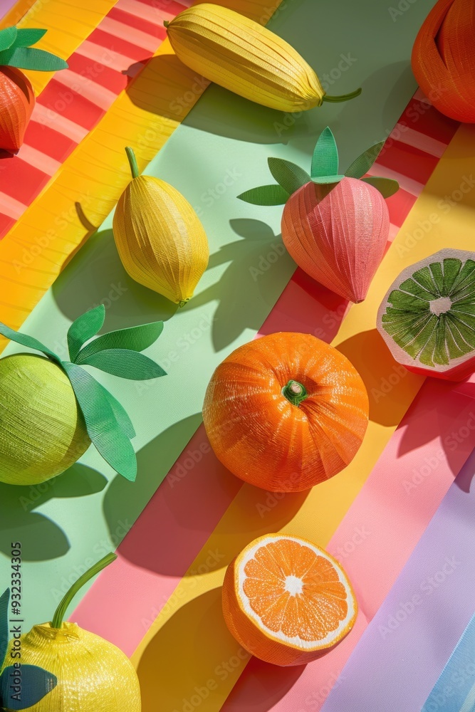 Poster a colorful arrangement of various fruits on a table