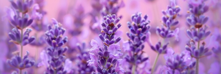 Fototapeta premium Close-up of purple lavender blossoms with a blurred lavender bloom in the foreground.
