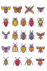 Fototapeta premium A collection of colorful bugs on a clean white surface