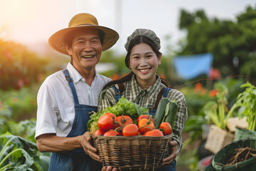 Fototapeta premium Smiling farmer couple in field