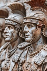 Fototapeta premium Close-up view of a statue depicting a group of soldiers in uniform