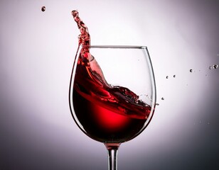 A dynamic splash of red wine in mid-air, forming abstract shapes before settling into a glass