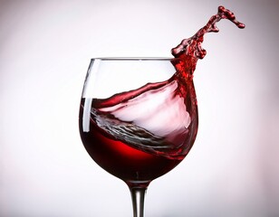 A dynamic splash of red wine in mid-air, forming abstract shapes before settling into a glass