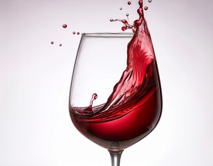 A dynamic splash of red wine in mid-air, forming abstract shapes before settling into a glass