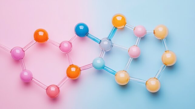 Colorful molecular structures on pastel background