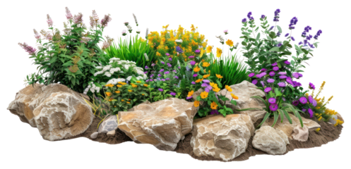 PNG Colorful rock garden flowers