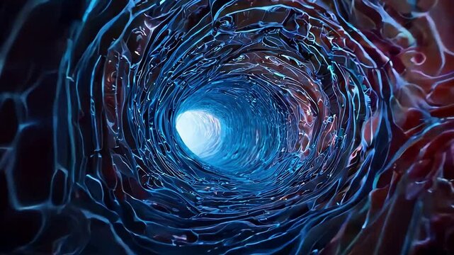 Flying through a blood red vein as if through a tunnel.
