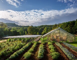 A permaculture farm using regenerative agriculture techniques to promote biodiversity, soil