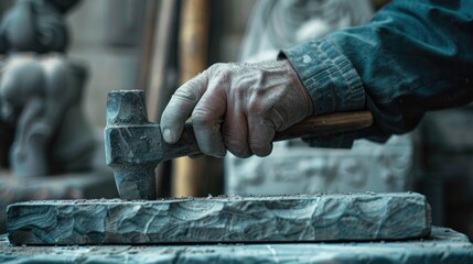 A person's hand holds a hammer with the face blurred out