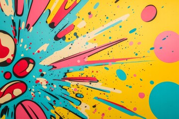 A burst of bright colors and bold shapes creates an energetic and striking popart backdrop,...