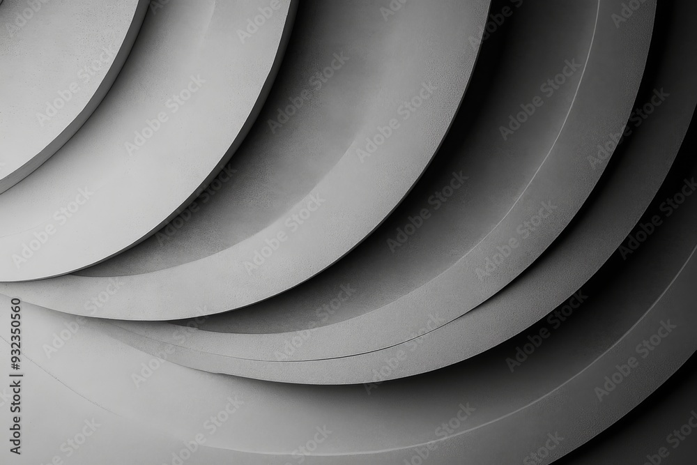 Poster concentric circles in various gray shades create a minimalistic geometric pattern, emphasizing depth