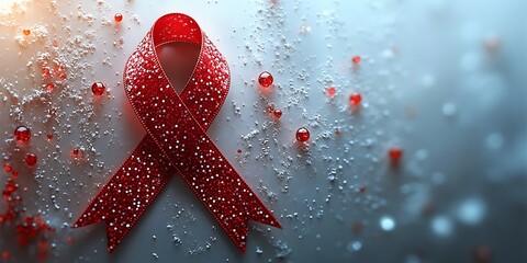 Red ribbon for World AIDS Day awareness on white background with subtle details.