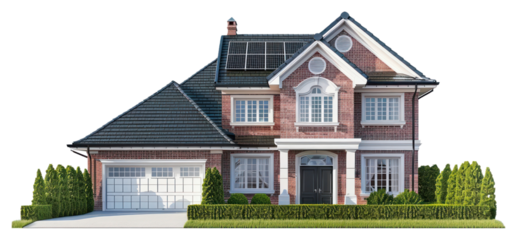 PNG American suburb house garage solar panels architecture.
